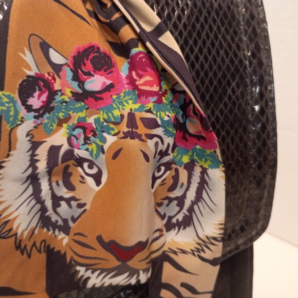 Vintage BETSEY JOHNSON Animal Friendly Black Top-handle Bag w Tiger Scarf Detail - Picture 5 of 15